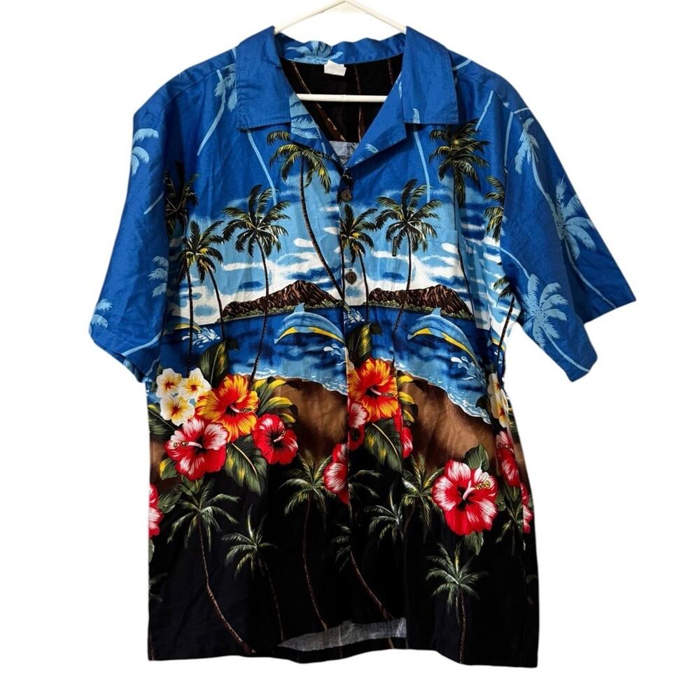Palmwave Hawaii Men Size‎ Large Button Down Hawaiian Shirt Short Sleeve Beach